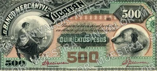 500 pesos, Banco Mercantil de Yucatán (M545), anverso (M545s $500 Banco Mercantil de Yucatán specimen)