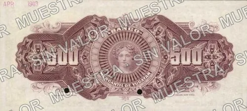 500 pesos, Banco Mercantil de Yucatán (M552), reverso