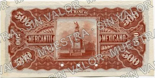 500 pesos, Banco Mercantil Mexicano (M288), reverso