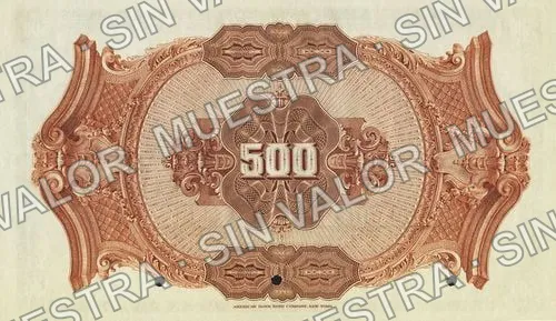 500 pesos, Banco Mexicano de Comercio é Industria (M292), M292 $500 Banco Mexicano de Comercio é Industria specimen, reverso