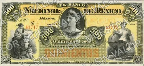 500 pesos, Banco Nacional de México (M304), anverso (M304r $500 "BILLETE SIN VALOR")