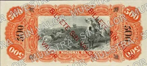 500 pesos, Banco Nacional de México (M304), reverso (M304r $500 "BILLETE SIN VALOR")
