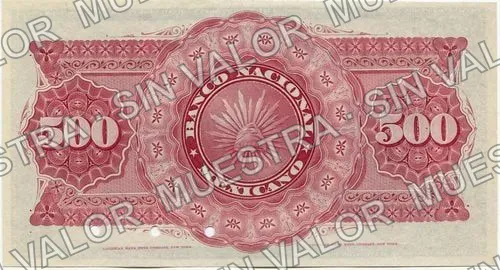 500 pesos, Banco Nacional Mexicano (M314), reverso