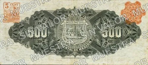 500 pesos, Banco Oriental de México (M465), M465b $500 Banco Oriental de México, reverso