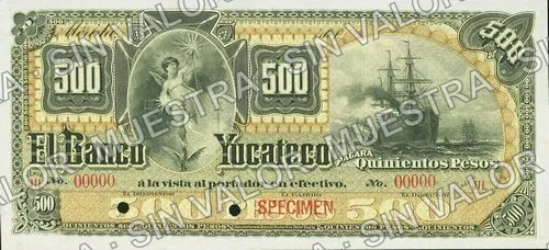 500 pesos, Banco Yucateco (M569), M569s $500 Banco Yucateco specimen, anverso