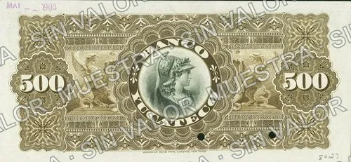 500 pesos, Banco Yucateco (M569), M569s $500 Banco Yucateco specimen, reverso