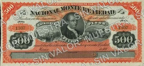 500 pesos, Nacional Monte de Piedad remainder (M696), anverso