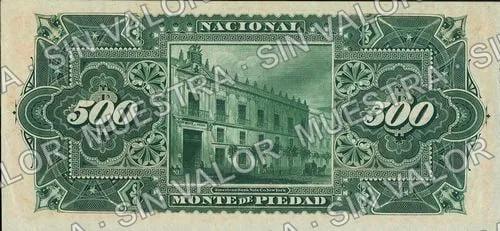 500 pesos, Nacional Monte de Piedad remainder (M696), reverso