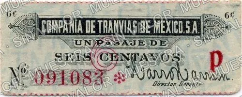 6 centavos, Compañía de Tranvías de México (M1329), M1329a 6c Compañía de Tranvías de México, anverso