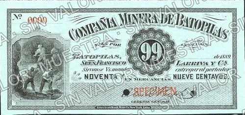 99 centavos, Compañía Minera de Batopilas (M620), anverso