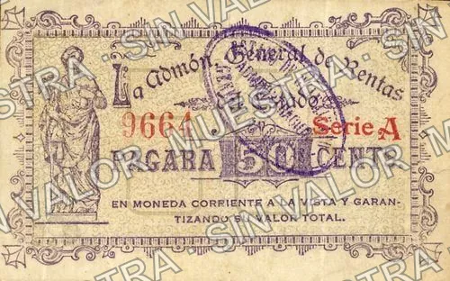 Administración General de Rentas (M1662), anverso (M1662a 50c Administración General de Rentas)
