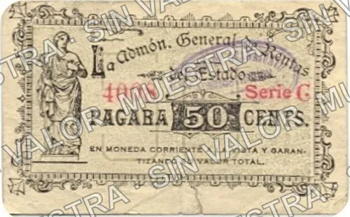 Administración General de Rentas (M1662), anverso (M1662b 50c Administración General de Rentas)