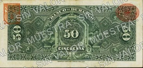 Banco de Durango (M366), M366a $50 Banco de Durango, reverso