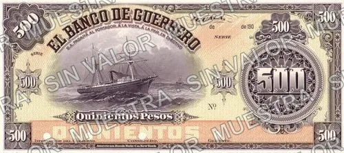 Banco de Durango (M366), M366s $500 Banco de Guerrero, anverso