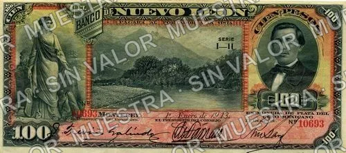 Banco de Guanajuato (M348), anverso (M348b $100 Banco de Nuevo León)