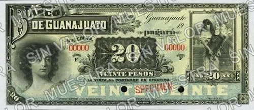 Banco de Guanajuato (M352), anverso (M352s $20 specimen)