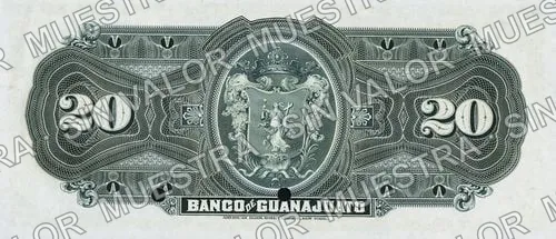 Banco de Guanajuato (M352), reverso (M352s $20 specimen)