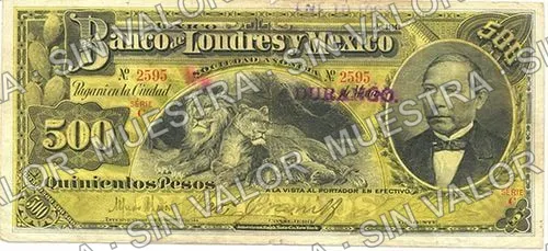 Banco de Londres y México (M276), anverso (M276c $500 stamped 'DURANGO')