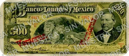 Banco de Londres y México (M276), anverso (M276d $500 stamped 'Veracruz')