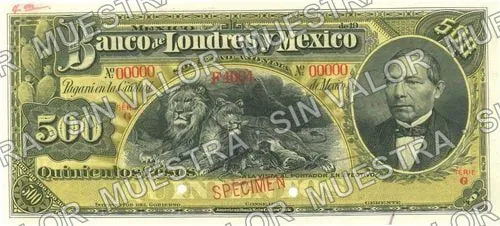 Banco de Londres y México (M276), M276s $500 Banco de Londres y México, anverso