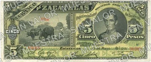 Banco de Zacatecas (M574), M574d $5 Banco de Zacatecas, anverso