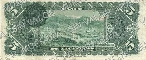 Banco de Zacatecas (M574), M574d $5 Banco de Zacatecas, reverso