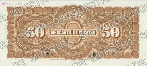 Banco Mercantil de Yucatán (M550), reverso (M550s $50 Banco Mercantil de Yucatán specimen)
