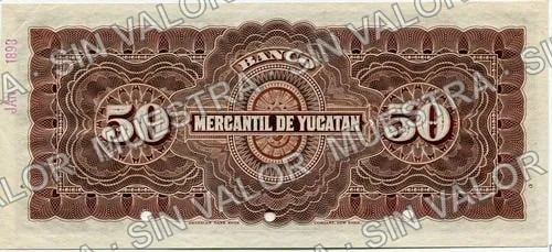 Banco Mercantil de Yucatán (M550), reverso (M550s $50 Banco Mercantil de Yucatán specimen)