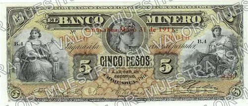 Banco Minero (M133), anverso (M133h $5 Banco Minero)