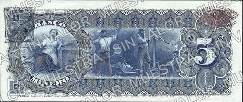 Banco Minero (M133), reverso (M133h $5 Banco Minero)