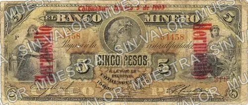 Banco Minero (M133), M133i $5 overprinted 'Hermosillo', anverso