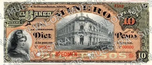 Banco Minero (M133), anverso (M133s $10 Banco Minero specimen)