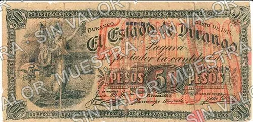 Estado de Durango (M1496), anverso (M1496b $50 Estado de Durango)