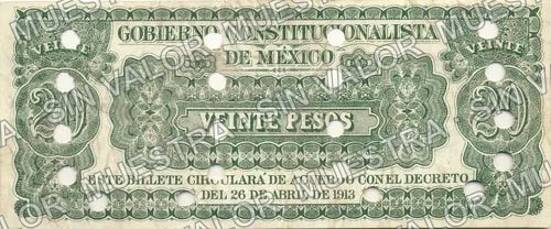 Gobierno Constitucionalista de México (M978), M978c $1 Gobierno Constitucionalista de Méxic, reverso