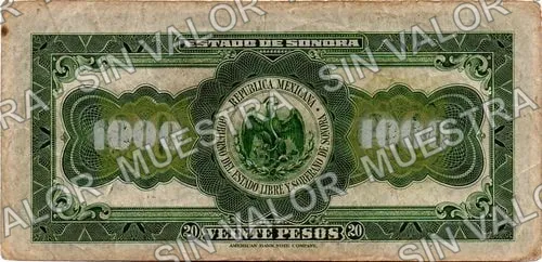 The Mexican Mines of El Oro Ltd (M2824), M2824a $20 altered to $1,000, reverso